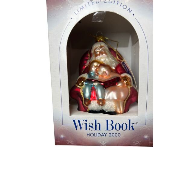 Vintage Wish Book Holiday Sears 2000 Santa glass ornament reading to children 5" - Picture 4 of 7